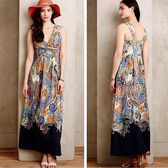 MAEVE Anthropologie Vizcaya Paisley Floral Draped Bodice Flowy Maxi Dress 10 - Picture 1 of 8